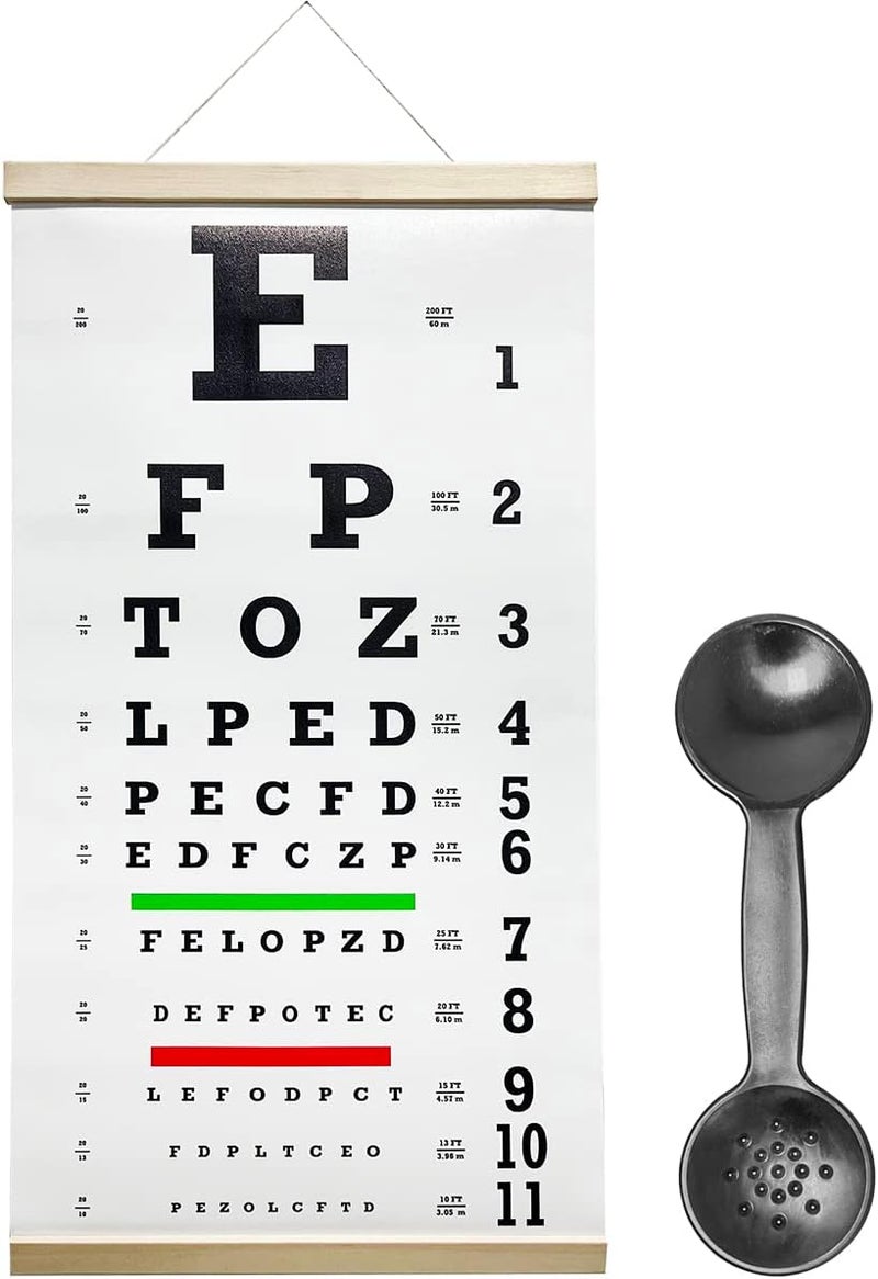 Cualfec Eye Chart,Eye Exam Chart,Snellen Eye Chart Snellen Eye Chart,Eye Chart with Pinhole Eye Occluder 20 Feet Optical Eye Test Reusable Wooden Frame Canvas Eye Chart for Kids and Adults - Image 1
